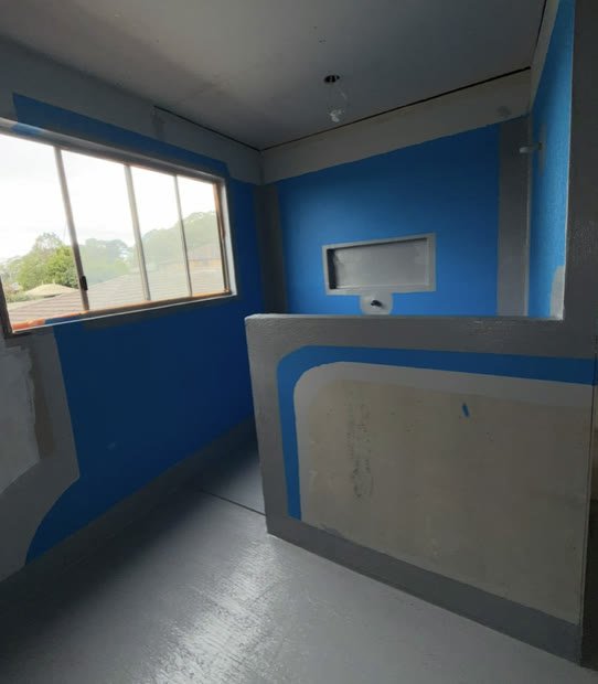 Laundry wet area with membrane to walls and floor